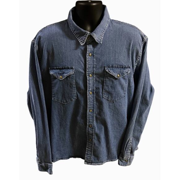 Wrangler Men’s 2XL Indigo Denim Western Shirt Snap Front Pearl Pockets Cowboy‎ - Picture 1 of 9